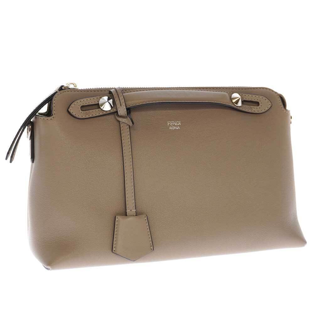 FENDI By The Way Bag Handbag Shoulder Greige Gray Leather